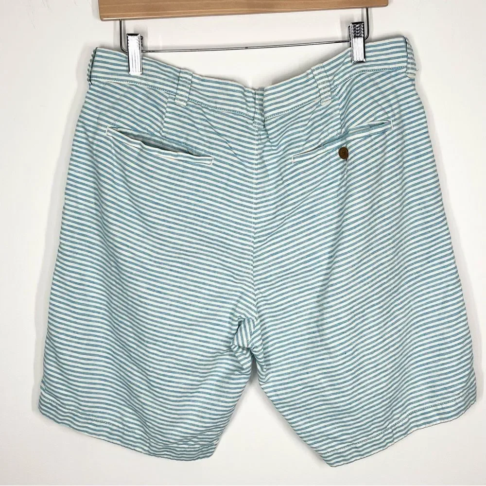J. Crew Stanton Linen Cotton Blend Blue White Striped Shorts 35